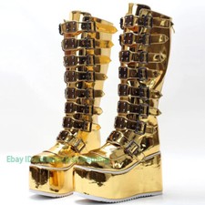 Usado, Botas femininas estilo punk gótico cristal espelho plataforma cavaleiro cosplay botas panturrilha comprar usado  Enviando para Brazil