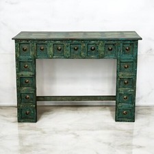 Usado, Mesa console desgastada verde vintage | Console de madeira antigo com botões de latão comprar usado  Enviando para Brazil