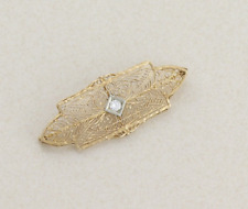 Broche antigo de ouro amarelo 14k filigrana art déco zircônia cúbica comprar usado  Enviando para Brazil