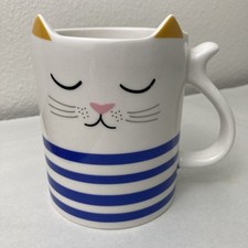 Caneca de café Kitty Cat Lovers da Parker Lane com orelhas de gato e alça de cauda listras azuis comprar usado  Enviando para Brazil