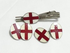 Abotoaduras e clipe de gravata vintage oval de estanho branco e vermelho bandeira da Inglaterra comprar usado  Enviando para Brazil