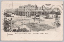 Cartão postal HAVANA Cuba Parque Central Y Teatro Albisu, carimbado 1904 comprar usado  Enviando para Brazil