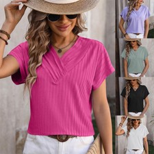 Verano Cuello en V Mangas Cortas Jacquard Mujer Ropa Top Camiseta Barbecho segunda mano  Embacar hacia Mexico