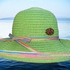 Chapéu Panamá Jack aba chaleira acabamento trança 5" largura praia botão coco verde comprar usado  Enviando para Brazil