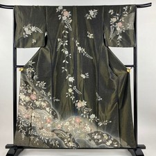 Kimono feminino japonês Houmongi seda Yukiwa flor fio de ouro cinza preta 157cm comprar usado  Enviando para Brazil
