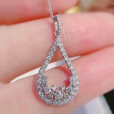 Colar Pingente Dia dos Namorados Corte Redondo Moissanita Gota de Lágrima 1,25 Ct em Prata 925 comprar usado  Enviando para Brazil