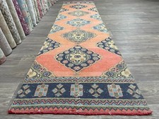 Corredor de corredor de lã turco vintage com nós à mão 3x12 em laranja quente, azul marinho, usado comprar usado  Enviando para Brazil