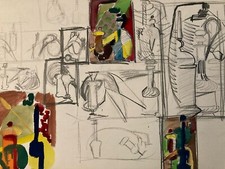 Dibujo Abstracto Bodegón Pintura Gouache Abstracción 1960 Papel Curiosidad segunda mano  Embacar hacia Mexico