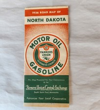 1936 Farmers Union Motor Oil Gasoline North Dako Road Map em excelente estado, usado comprar usado  Enviando para Brazil