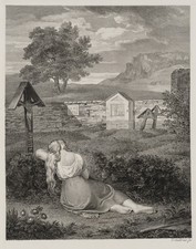 Używany, C. RAHL (1812-1865), grób matki, żałobna córka, 1818, akwaforta na sprzedaż  Wysyłka do Poland
