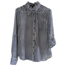 Blusa BCX Feminina Listrada Transparente Azul Branco, Tamanho M, Manga Longa, Botão Frontal comprar usado  Enviando para Brazil