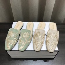 Mocassins femininos casuais mules chinelos biqueira pontiaguda bordados salto baixo sapatos lisos comprar usado  Enviando para Brazil