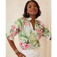 Blusa Tommy Bahama Coastalina Daybreak hibisco bordada linho XS tropical comprar usado  Enviando para Brazil