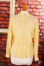 Vintage Original 40er 50er Seda Blusa Amarillo Encaje Estilo Rockabella Noble S comprar usado  Enviando para Brazil