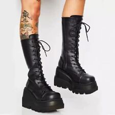 Usado, Botas femininas salto alto plataforma com cadarço e zíper biqueira redonda sapato comprar usado  Enviando para Brazil