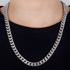 Collar de cadena cubana con cadena de bordillo Italia de plata de ley 925 grabado para hombre de 10 mm segunda mano  Embacar hacia Mexico