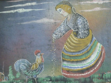 Woman feeding chicken for sale  Glastonbury