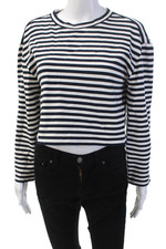 Moletom Maje feminino listrado cropped gola redonda azul marinho branco tamanho 2 comprar usado  Enviando para Brazil