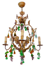 Lindo lustre antigo feito à mão gotas de vidro frutas 1920 MURANO 4 luzes comprar usado  Enviando para Brazil