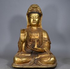 Vaso antigo porcelana templo bronze assento dourado guanyin Kwan-Yin estátua de Buda da Deusa 12", usado comprar usado  Enviando para Brazil