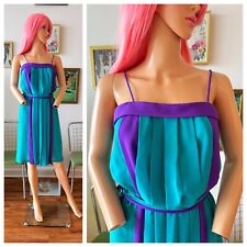 Usado, Vestido de verão vintage anos 80 roxo transparente e azul-petróleo acordeão prazer bloco de cores P comprar usado  Enviando para Brazil