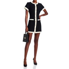 Vestido de tweed exclusivo AQUA Bloomingdale's acabamento de botão dourado preto marfim GG comprar usado  Enviando para Brazil
