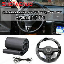 Coche Auto Faça Você Mesmo Negro Cuero genuíno Cubierta del volante Kit de Envoltório para coser 38CM comprar usado  Enviando para Brazil
