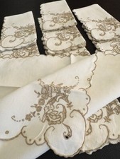 LINHO BORDADO À MÃO VINTAGE MADEIRA CUTWORK 12 Guardanapos RICHELIEU ECRU NOVO NOS, usado comprar usado  Enviando para Brazil