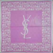 Lenço de algodão rosa logotipo branco HK87- YSL Yves Saint Laurent 22,5"x22" comprar usado  Enviando para Brazil