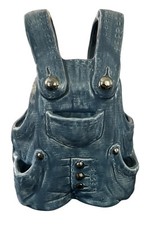 Macacão jeans vintage azul denim cerâmica brilhante vaso plantador novidade assinado comprar usado  Enviando para Brazil