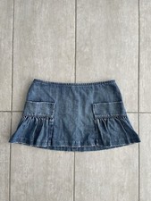 Mini-saia jeans Y2K Levi’s bainha de babado | Saia jeans vintage azul bolso alargado comprar usado  Enviando para Brazil