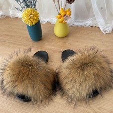 Novo Estilo Feminino Real Pele de Raposa Slides Chinelos Peludos Verão Sandálias Planas Sapatos comprar usado  Enviando para Brazil