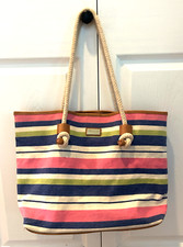 Bolsa tote Tommy Hilfiger azul marinho rosa verde marfim creme listrada divertida lona 12 x 15 comprar usado  Enviando para Brazil