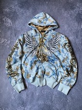 Moletom com capuz vintage💥 Christian Audigier Y2K estampa completa raro com zíper tamanho M  comprar usado  Enviando para Brazil