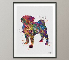 Pug dog watercolor for sale  HOUGHTON LE SPRING