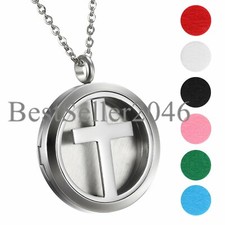 Colar medalhão perfume difusor óleo essencial cruz pingente de aço inoxidável 18" comprar usado  Enviando para Brazil