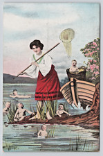 Cartão postal feminino pesca para bebês, rede canoa barco lago fantasia c1910 comprar usado  Enviando para Brazil