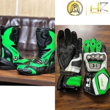 NOVO SAPATO/BOTA DE COURO PARA CORRIDA DE MOTOCICLETA KAWASAKI COM LUVAS comprar usado  Enviando para Brazil