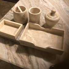 Conjunto de acessórios de banheiro pesado de mármore italiano 5 peças bandeja de toalha bege plus usado comprar usado  Enviando para Brazil