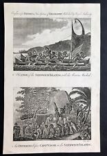 Remadores mascarados de canoa Ilhas Sandwich do Havaí e oferta para o capitão cozinheiro 1780 comprar usado  Enviando para Brazil