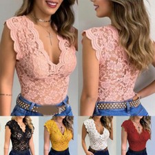 Colete regata feminino de renda transparente feminino gola V sem mangas sexy camiseta clube comprar usado  Enviando para Brazil