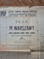 Miasto Warszawa Warszaw Warsaw City Poland Old Map 1913 na sprzedaż  Wysyłka do Poland