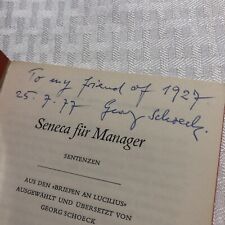 Libro firmado 1977 Seneca Fur for Manager compositor musical Georg Schoeck texto alemán segunda mano  Embacar hacia Argentina