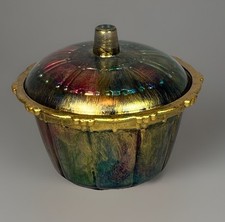 Tampa de tigela compota de vidro colorido vintage acabamento dourado iridescente comprar usado  Enviando para Brazil