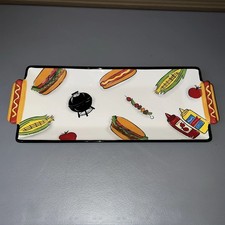 Prato de cerâmica vitrificado Grill Time 20" com alças de cachorro-quente por Clay Art, usado comprar usado  Enviando para Brazil