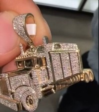 Pingente folheado a ouro amarelo 14k redondo moissanita real personalizado caminhão 3D 4 quilates comprar usado  Enviando para Brazil