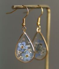 Lindos brincos Forget Me Not Dried flores reais resina gota de ouro 💗 comprar usado  Enviando para Brazil