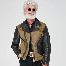 Jaqueta de motociclista masculina de lona encerada formato D 1942 estilo militar remendos de couro comprar usado  Enviando para Brazil