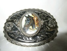 Fivela de cinto vintage cavalo ocidental tom prata com cabeças de cavalo camafeu 4" X 2 3/4" comprar usado  Enviando para Brazil