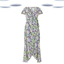 Vestido feminino Ex Joe Browns manga curta floral com babado mistura roxa, usado comprar usado  Enviando para Brazil